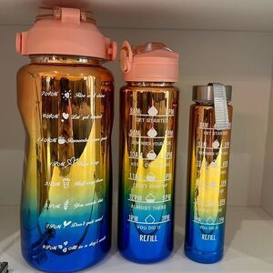 3pc Motivational Water Bottle Set Leakproof 64oz, 32oz, 12oz NEW